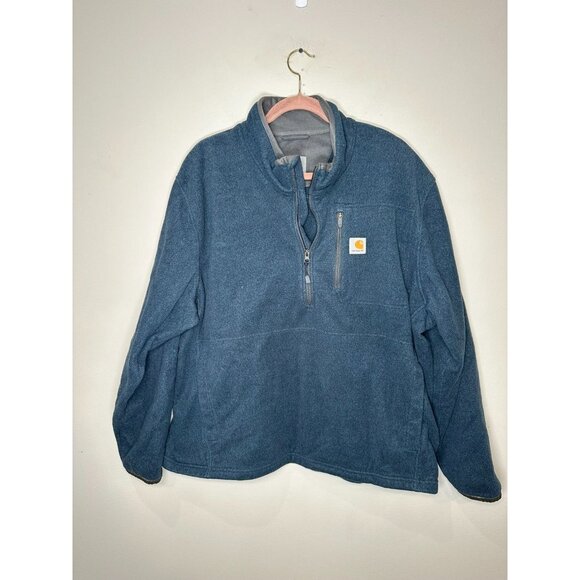 Carhartt Dalton Fleece Jacket Men 2XL Blue Half Zip Pullover Outdoor Work - Picture 1 of 11